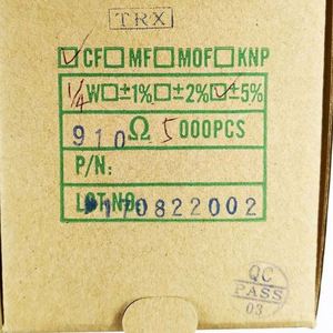 Whole -Sale CF1/4W-910ohm5% T52 1/4W Resistors Carbon Film Resistors 910ohm 5% 1/4W - Product Image 1
