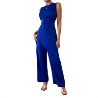 Combinaison élégante pour femme, style européen et américain, couleur unie, nouvelle collection été, design sexy, en polyester, longueur intégrale, sans manches, à revers