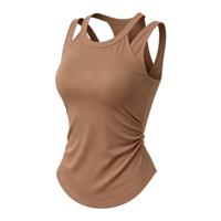 Débardeur de yoga 2-en-1 pour femme, à double bretelle, dos nageur, respirant, séchage rapide, en nylon et élasthanne, ajusté, sculptant le corps, pour le fitness et l'entraînement