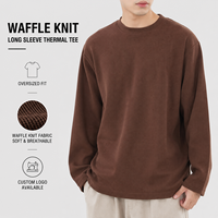 Camisetas Térmicas de Manga Larga con Tejido Waffle Personalizadas, 100% Algodón, Suaves, Lisas, con Estampado, Bordado, para Hombre, Corte Regular