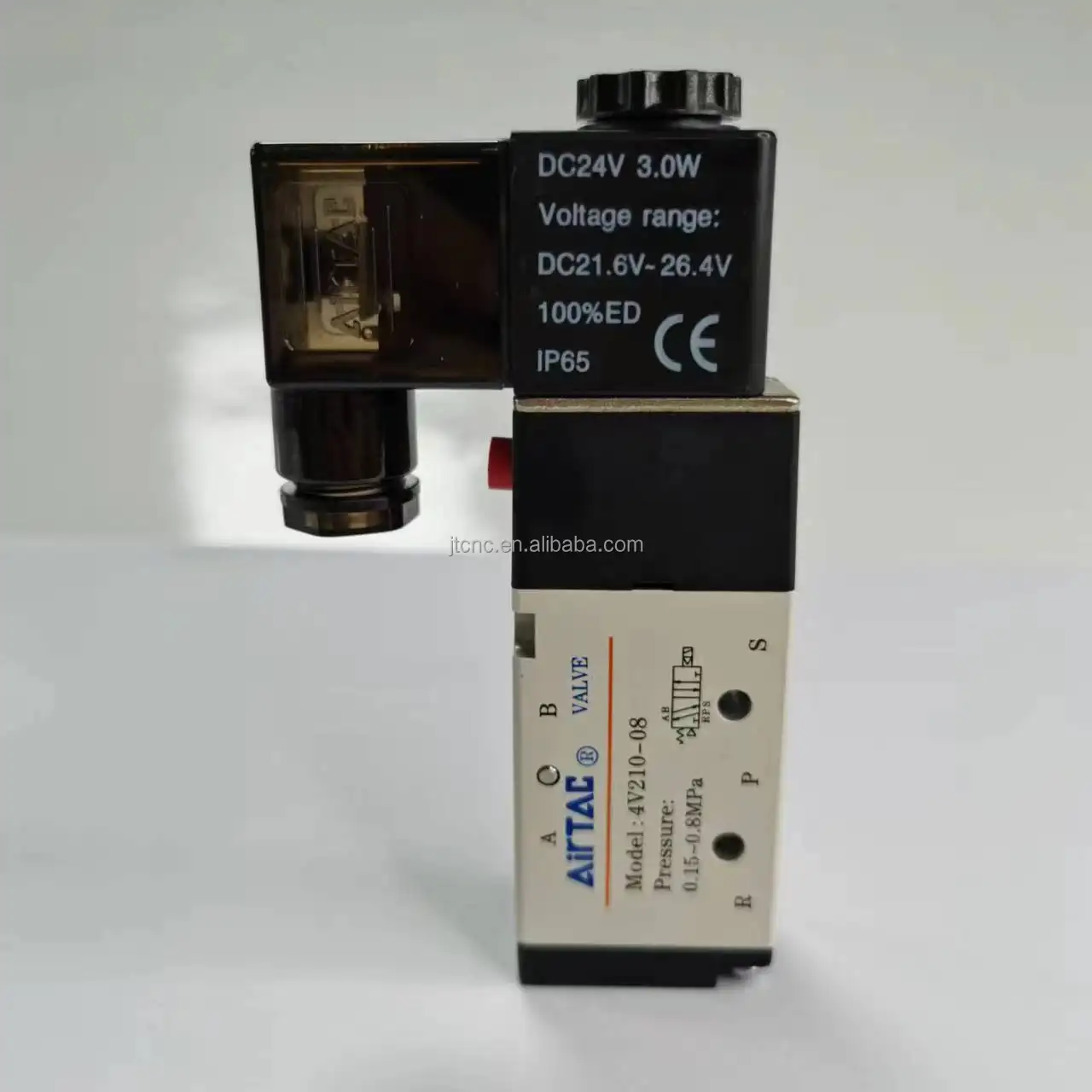 4V श्रृंखला Solenoid वाल्व Airtac वाल्व 4V210-08 दबाव 0.15-0.8MPa DC24V 3W वोल्टेज रेंज DC21.6V-26.4V IP65 के लिए सीएनसी खराद