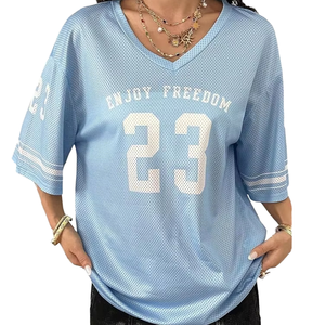 Unisex V-Neck Retro Mesh Breathable Casual Basketball Wear Trendy Oversized Solid Jersey Boxy <b>T</b>-<b>Shirt</b> <b>Half</b> <b>Sleeve</b> Customized - Product Image 1