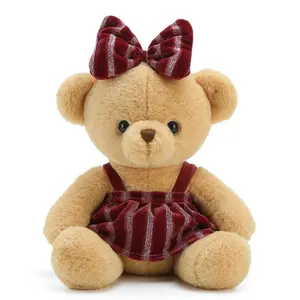 Venta al por mayor con vestido de oso de peluche de juguete lindo Animal de peluche muñeca oso suave con lazo nudo niños niña regalo