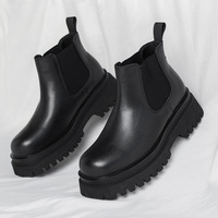 Bottines Chelsea noires décontractées britanniques à enfiler, avec semelle plateforme épaisse dentelée, rehaussante et antidérapante, courtes