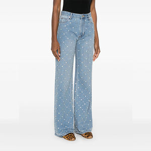 <span class=keywords><strong>Jeans</strong></span> da Donna a Vita Alta e Gamba Dritta in Perle Stile Sexy Traspiranti Larghi Casual Classici in Denim Lavato con Perline Termoadesive - Product Image 2