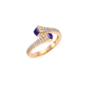 Luxury Design Zircon18 K Rose Gold Plated Cuff Ring with Natural Lapis for Wholesale Silver Jewelry