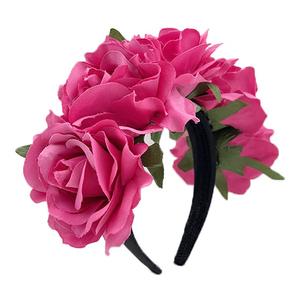 Accessoires pour cheveux <span class=keywords><strong>de</strong></span> fête rétro BELLEWORLD grand bandeau couronne <span class=keywords><strong>de</strong></span> fleurs roses bandeau antidérapant <span class=keywords><strong>de</strong></span> couleur unie fleurs artificielles - Product Image 3