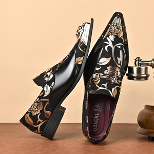 Zapatos de Vestir para Hombre, Diseño Negro y Dorado 2026, Punta en Pico, Cuero Genuino, Oxford, Formales, para Bodas y Fiestas, Tallas Grandes - Product Image 4