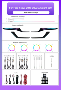 SJC 64 Couleurs - Éclairage d'ambiance dynamique pour voiture - Pour Ford <span class=keywords><strong>Focus</strong></span> 2019-2022 - Accessoires intérieurs de voiture - Éclairage d'ambiance pour mise à niveau - Product Image 6