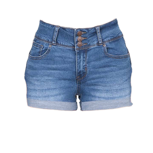 2025 Women Denim Shorts Casual Summer Wear Distressed Hot Pants Loose Fit High Waist <b>Elastic</b> Waist Flare Pockets OEM Service - Product Image 1
