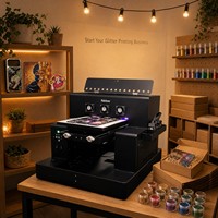 Impresora UV de Cama Plana 32*50cm, Máquina de Impresión con Efecto de Purpurina, Barniz UV Localizado, Efecto Arcoíris con un Clic, PS Channel, A3