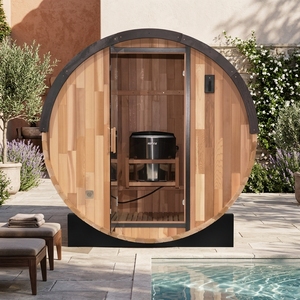 Sauna extérieur en forme de baril pour 4 personnes - Cabane de luxe en cèdre et épicéa avec murs vitrés panoramiques, espace de détente idéal pour les villas de <span class=keywords><strong>jardin</strong></span> - Product Image 3
