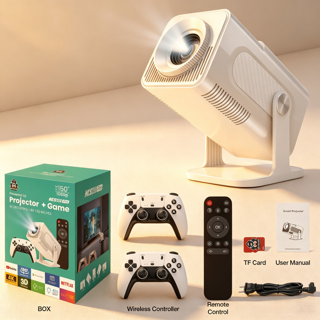 2 1 Game Projector 1080P Portable 4-5 Hours Battery 2.4G Wireless Game Controllers Android System Home Theater
