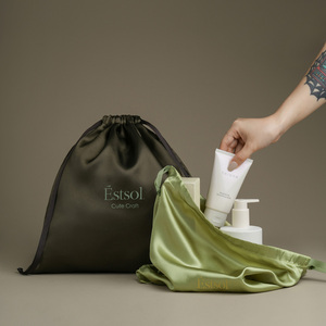 <span class=keywords><strong>Sac</strong></span> à cordon personnalisé Estsol avec logo imprimé, en <span class=keywords><strong>tissu</strong></span> satiné vert foncé léger, pour cadeaux, bijoux, <span class=keywords><strong>emballage</strong></span> anti-poussière - Product Image 3