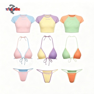 ชุดเซ็ตเสื้อยืดครอป 3 ชิ้นสำหรับฤดูร้อน บราเซ็<span class=keywords><strong>ก</strong></span>ซี่ และชุดชั้นใน ชุดบิกินี่คลุมชายหาดสำหรับผู้หญิง  แบบสั่งทำได้ - Product Image 2