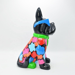 Hars Cartoon Decor Poedel Glasvezel Hond Sculptuur Kunst Dier Hond Standbeeld Vloeiende Artistieke Stijl Rendering Gekleurd Beeldje - Product Image 5