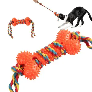 互动宠物猫玩具自玩骨形天然橡胶狗agressive咀嚼剑麻绳麻棉狗绳玩具