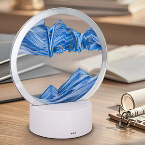 Lámpara de escritorio LED con patrón de pintura de arena 3D moderna, lámparas de inducción, pantalla de cristal de viento de paisaje chino, batería nocturna táctil - Product Image 5
