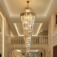 Lustre moderne en cristal pour escalier, grand luminaire en chaîne pour villa, décoration intérieure, lampe en métal doré et cristal