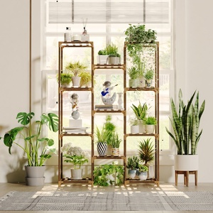 Support de <span class=keywords><strong>plante</strong></span> <span class=keywords><strong>en</strong></span> <span class=keywords><strong>bois</strong></span> intérieur extérieur étagère à fleurs supports de plantes à plusieurs niveaux pour plusieurs plantes grand support de jardinière étagères suspendues support - Product Image 5