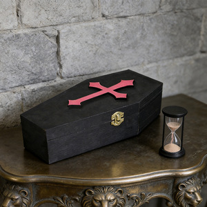 Caja de Ataúd de Madera para Halloween, Grande, Negra, con Cierre de Cruz Roja, para Guardar Joyas, Decoración Interior - Product Image 3