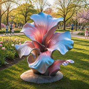 Escultura de Arte Floral Abstracto Urbano de Acero Inoxidable Pulido para Entrada de Oficina Comercial - Product Image 1