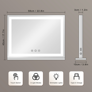 Holly Wood <strong>LED</strong> <strong>Vanity</strong> Mirror Personalized Smart Touch Dimmable 3-Tone Metal Glass Wall Mount Tabletop Makeup Mirror - Product Image 5