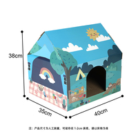 Nid de conte de fées pour chats en carton avec illustrations de soleil et de nuages, solution unique pour gratter, se cacher et jouer
