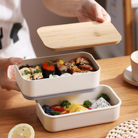 Boîte à lunch en bambou et bois double couche pour adultes et enfants Boîte à lunch portable aux fruits avec couverts