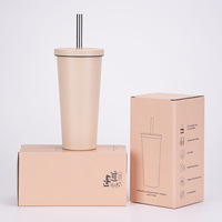 Usine 710ml 24oz En Acier Inoxydable Double Paroi Réutilisable En Acier Inoxydable Gobelet À Café Bulle Thé Tasse Réutilisable avec Paille