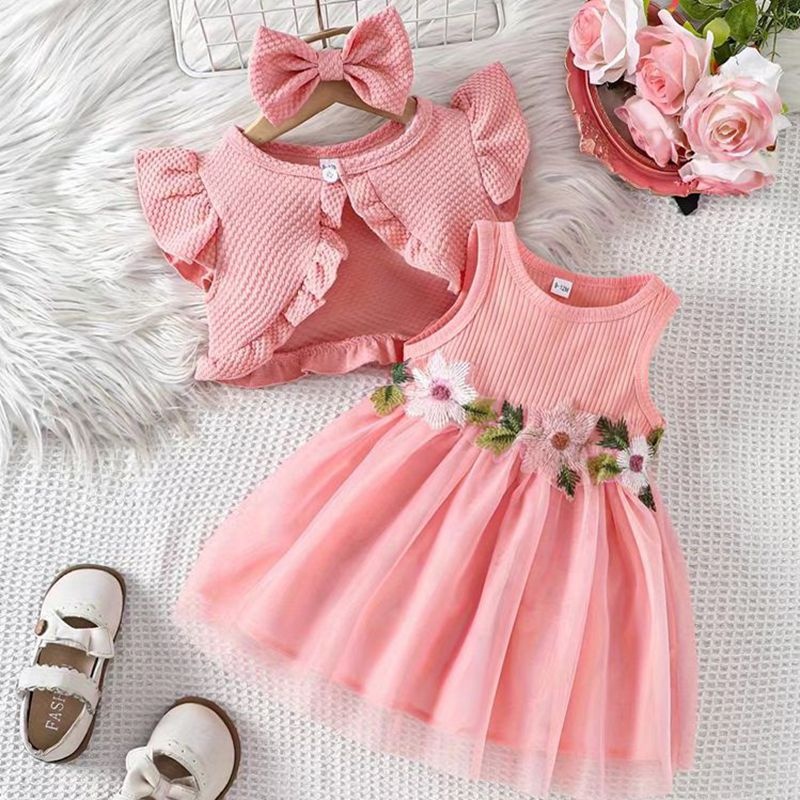 open lace back dress 3 6 9 12 18 24 Months Newborn Dress Flowers Mesh Fashion Party Little Princess Baby Dress for Christmas or Birthday As The Picture / China / 6M(3-6