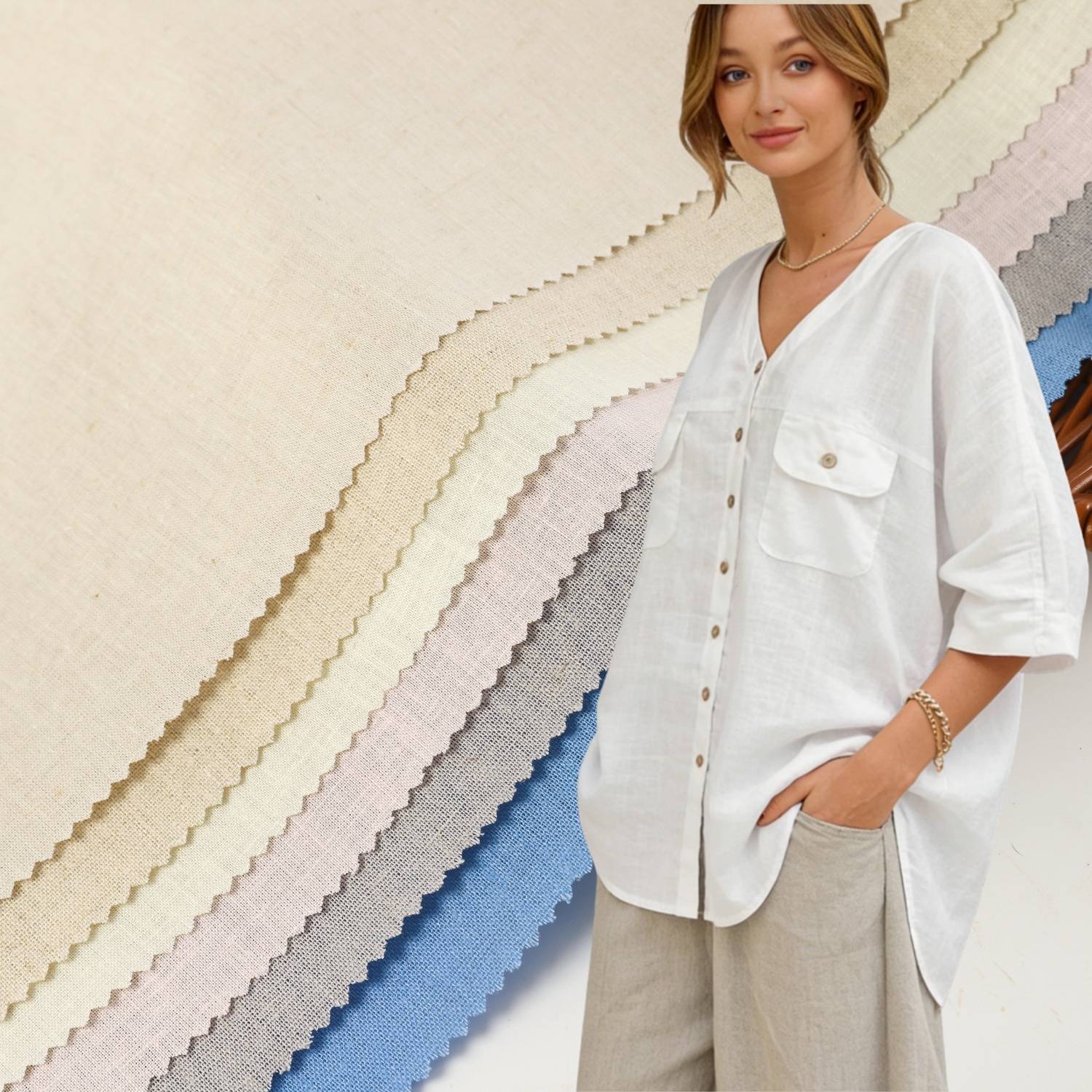 Cotton Linen Textile High Quality Soft Dyed Roll Linen Cotton Fabric For Dress Shirts Making