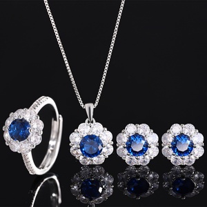 High Quality Eco-friendly Copper Round Cut 7-6mm Dark Blue Cubic Zirconia Minimalist Style Jewelry Set for Women - Product Image 3