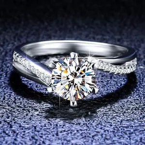 高品質の結婚指輪925スターリングシルバーラウンドブリリアントカット1カラットDEVVSモアッサナイト婚約指輪