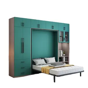 Hanging Wall Bookcase Rotating Folding Bed Wardrobe/Desk/Bookcase Combination Multi-functional Murphy Wall Bed with Cabinet