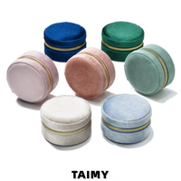 Boîte à bijoux en velours ronde avec fermeture éclair, multi-compartiments, pour la vente en gros, personnalisable avec logo, emballage cadeau