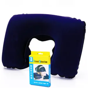 3 in1 Travel Set Inflatable Leher Bantal Bantal + Penutup Mata + Earplug Travel Nyaman Panjang Aksesoris PVC Berkelompok