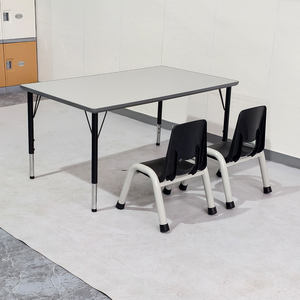 टिकाऊ सतह फिनिश किनारे झुकने आयताकार आकार mdf pp प्लास्टिक स्कूल डेस्क और कुर्सी क्रोम पैर - Product Image 4