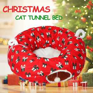 Esplosioni natale nido di animali domestici rosso gatto Tunnel letto atmosfera divertente con fori per praticare materiale di peluche per dormire cartone - Product Image 2