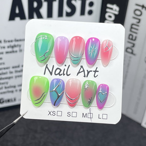 Nouveau produit lancé, <span class=keywords><strong>Ongles</strong></span> artificiels faits main en argent et aquamarine œil de chat, motif Océan Bleu irrégulier, pur artisanat - Product Image 5