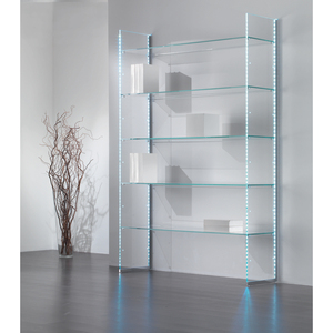 Estante de Exhibición de Vidrio Moderno 123x40xh220 con Iluminación LED, Mueble de Salón Blanco Brillante - Product Image 1