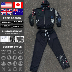 Custom Streetwear Oversized Two Piece Man Sweat Suit Heavyweight Hoodie and Baggy Sweatpants <b>Set</b> Men Tracksuit - Product Image 1