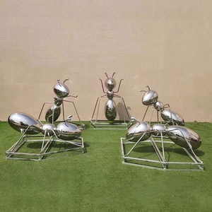 ประติมากรรมสัตว์สแตนเลสขนาดเท่าตัวจริงสำหรับสวนสาธารณะ รูปมดกินแอปเปิ้ล ประติมากรรมสแตนเลส - Product Image 5