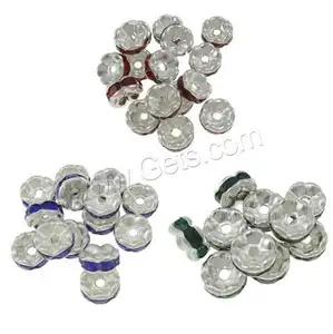Flower Wave Rondelle Rhinestone jewelry Spacer Iron silver color plated nickel lead & cadmium free 7x3mm 100PCs/Bag 940573