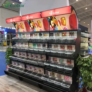 Ecobox cereali noci organica secca gravità bin dispenser di caramelle alla rinfusa cibo display stand per il supermercato