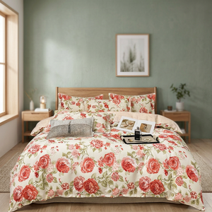 Parure de lit florale 3 pièces 100% polyester 100TC, housse de couette, taies d'oreiller et drap, style moderne, toutes saisons, 1,8m, respirante - Product Image 1