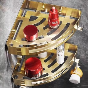 Étagère d'angle en acier inoxydable Anju, double couche, triangulaire, murale, pour salle de bain, couleur or - Product Image 2