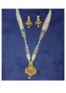 Elegante Conjunto de Collar con Colgante en Tono Dorado con Cuentas Verde Menta, Piedras Rosa Verde, Hilos de Perlas, Joyería Étnica para Novia - Product Image 2