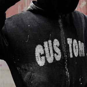 Design du fabricant Diverses couleurs pour hommes Dtg Print Street Cropped Washed Zip Hoodie - Product Image 4