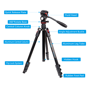 Trípode Profesional Portátil de Aleación de Aluminio con Cabezal de Amortiguación Hidráulica, Placa de Liberación Rápida y Mango Telescópico para Cámara DSLR - Product Image 2